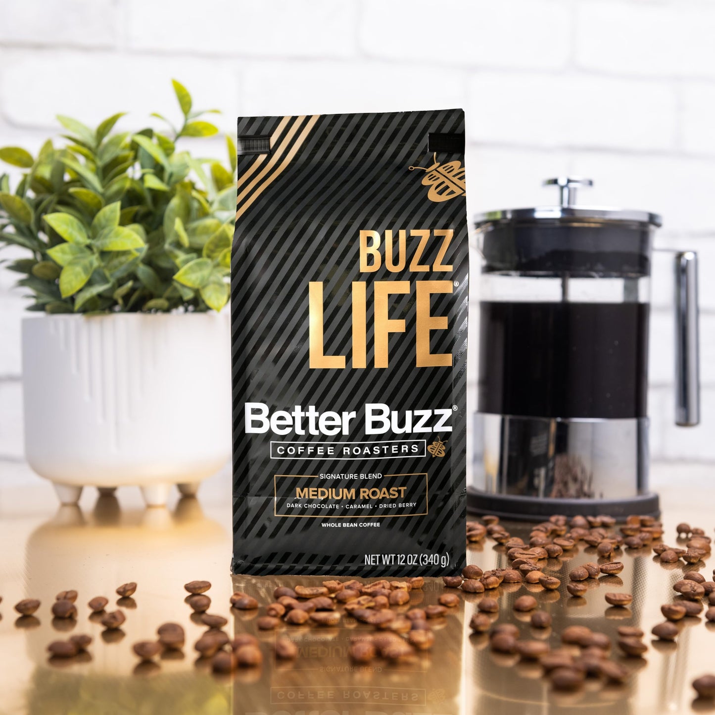 Better Buzz Life Blend Medium Roast Whole Bean Coffee (Buzz Life) 12oz.