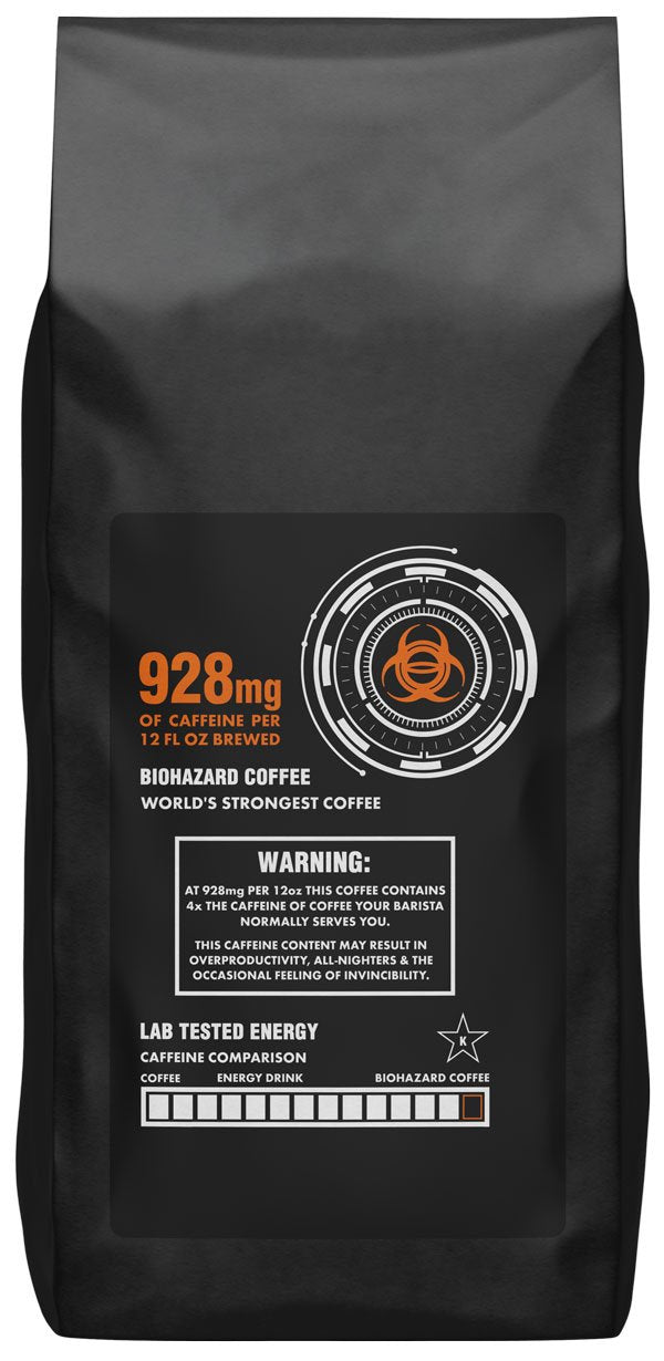 Biohazard Whole Bean Coffee, The World's Strongest Coffee 928 mg Caffeine (16 oz)